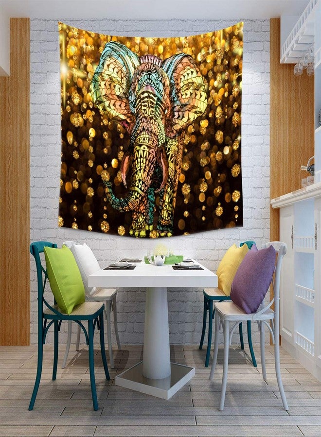 Ruibo Elephant Tapestry,watercolor Aztec Gold Elephant With Gold Rain Shine Flicker Glow Jewelry Stones Light/Indian Bohemian Wall Hanging Tapestry For Wall Hanging Decor For Bedroom Living Room Dorm - Image 4